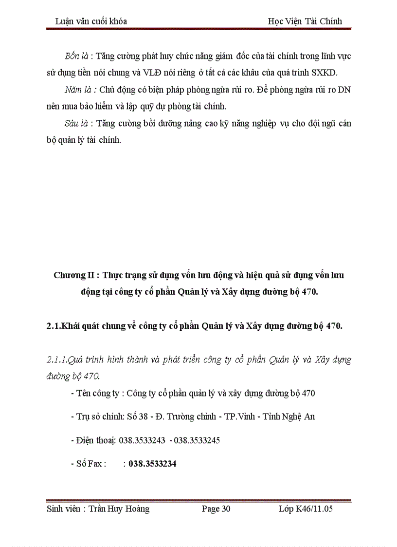 image for page Vốn lưu động và các giải pháp tài chính nâng cao hiệu quả sử dụng vốn lưu động tại công ty cổ phần quản lý và xây dựng đường bộ 470
