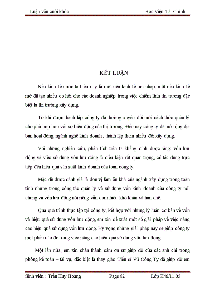 image for page Vốn lưu động và các giải pháp tài chính nâng cao hiệu quả sử dụng vốn lưu động tại công ty cổ phần quản lý và xây dựng đường bộ 470