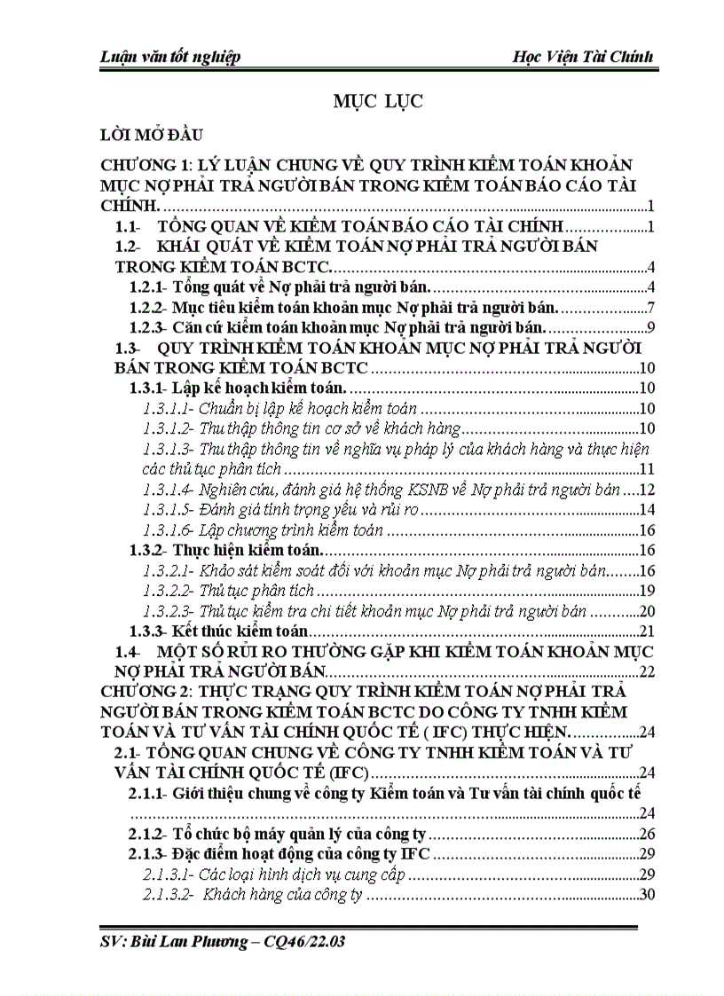 image for page Hoàn thiện quy trình kiểm toán khoản mục Nợ phải trả người bán trong kiểm toán Báo cáo tài chính do Công ty TNHH Kiểm toán và tư vấn tài chính quốc tế IFC thực hiện