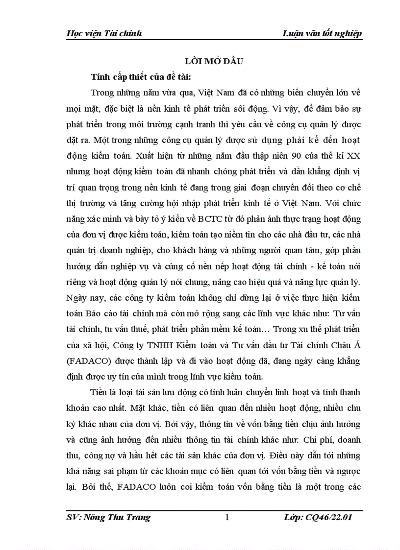 image for page Hoàn thiện quy trình kiểm toán vốn bằng tiền trong kiểm toán Báo cáo tài chính do Công ty TNHH Kiểm toán và Tư vấn đầu tư Tài chính Châu Á FADACO thực hiện 1