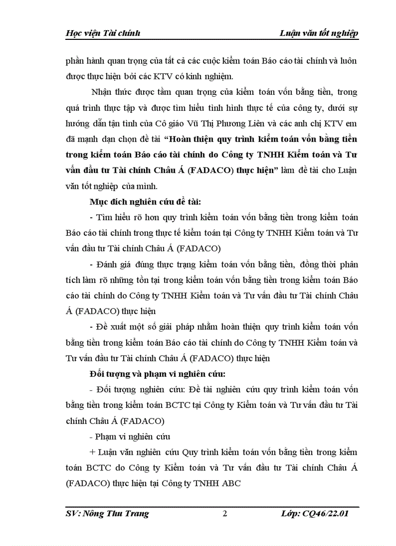 image for page Hoàn thiện quy trình kiểm toán vốn bằng tiền trong kiểm toán Báo cáo tài chính do Công ty TNHH Kiểm toán và Tư vấn đầu tư Tài chính Châu Á FADACO thực hiện 1
