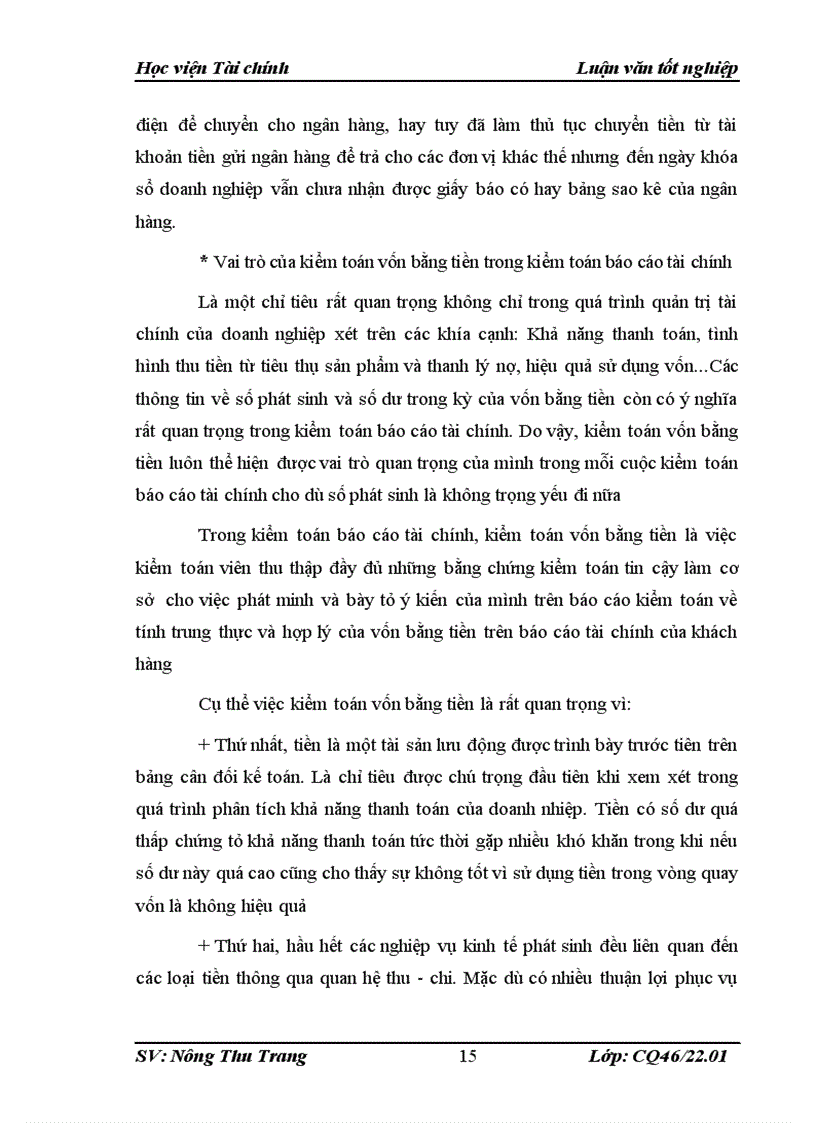 image for page Hoàn thiện quy trình kiểm toán vốn bằng tiền trong kiểm toán Báo cáo tài chính do Công ty TNHH Kiểm toán và Tư vấn đầu tư Tài chính Châu Á FADACO thực hiện 1
