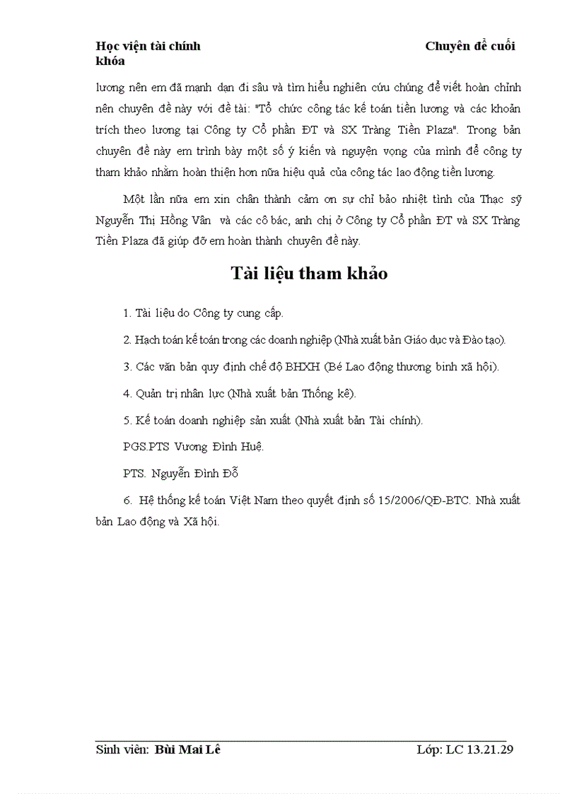 image for page Tổ chức công tác kế toán tiền lương và các khoản trích theo lương tại Công ty Cổ phần đầu tư và sản xuất Tràng Tiền Plaza