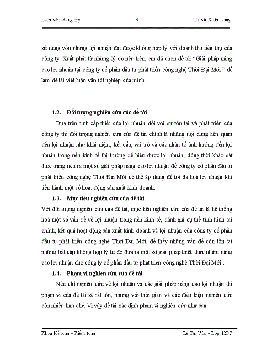 Giải pháp nâng cao lợi nhuận tại công ty cổ phần đầu tư phát triển công nghệ Thời Đại Mới 1