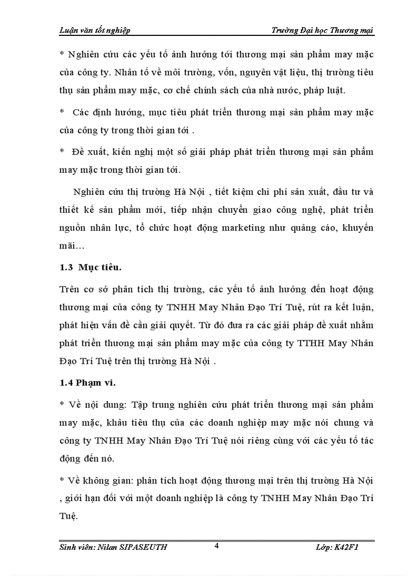 Giải pháp phát triển thương mại về sản phẩm may mặc trên thị trường Hà Nội của công ty TNHH May Nhân Đạo Trí Tuệ