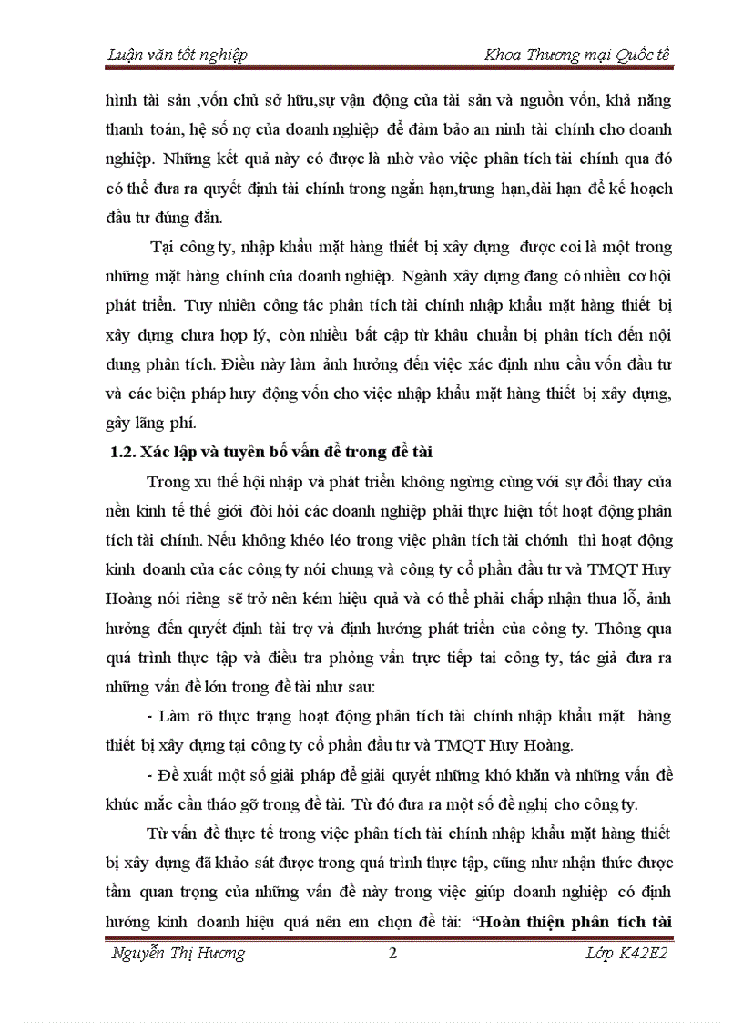 image for page Hoàn thiện phân tích tài chính nhập khẩu mặt hàng thiết bị xây dựng tại công ty cổ phần đầu tư và thương mại quốc tế Huy Hoàng 1
