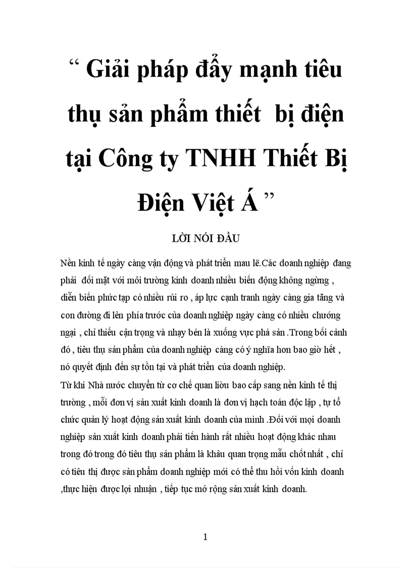 Giải pháp đẩy mạnh tiêu thụ sản phẩm thiết bị điện tại Công ty TNHH Thiết Bị Điện Việt Á 1