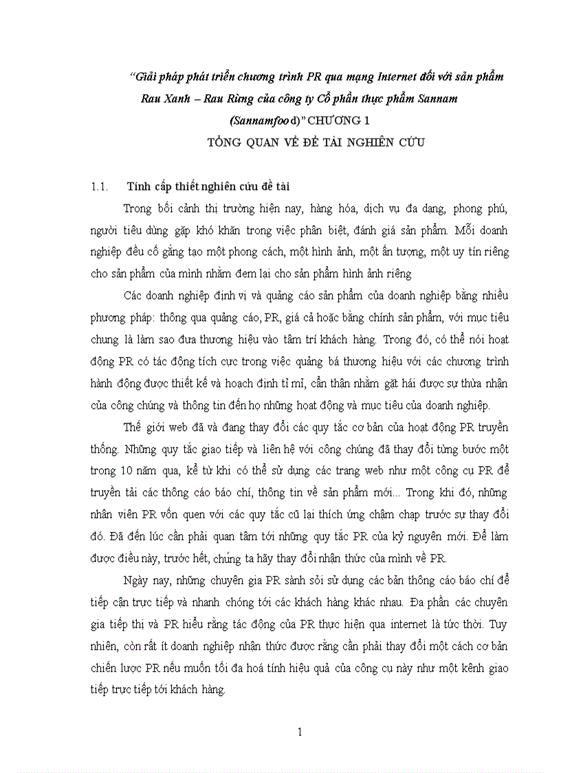 Giải pháp phát triển chương trình PR qua mạng Internet đối với sản phẩm Rau Xanh Rau Rừng của công ty Cổ phần thực phẩm Sannam Sannamfood 1