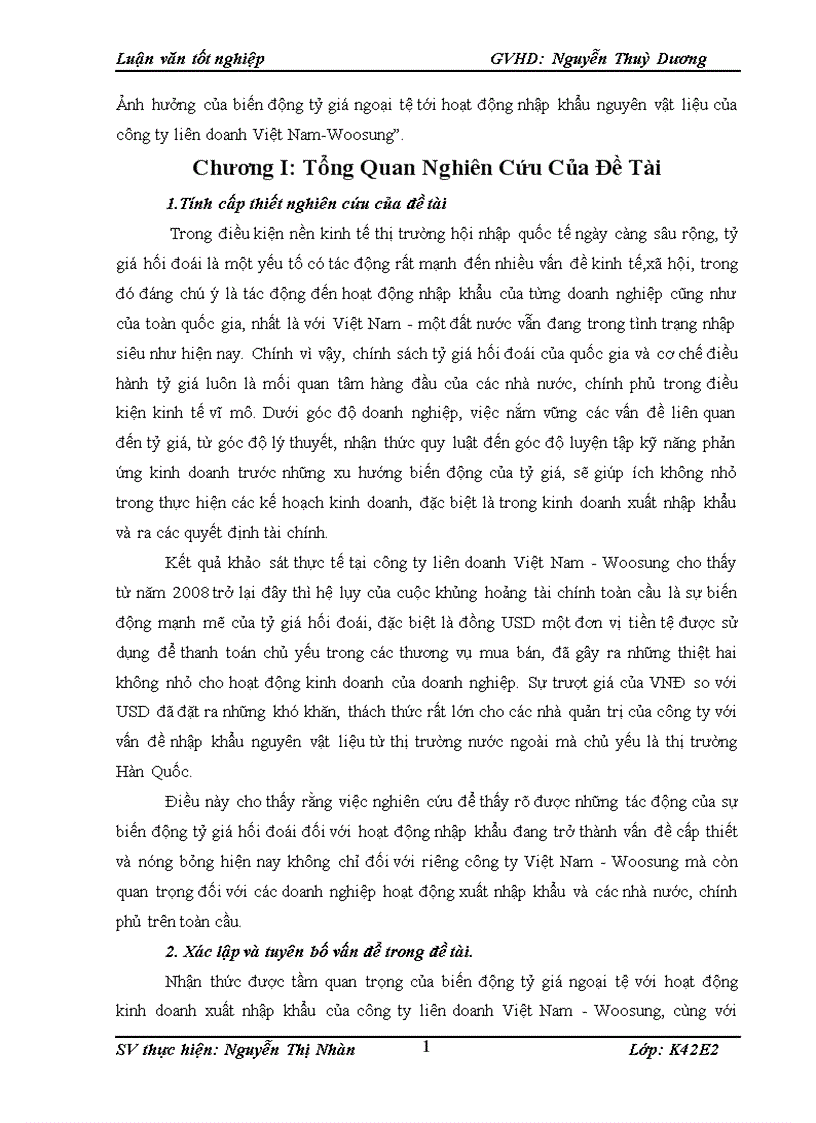 Ảnh hưởng của biến động tỷ giá ngoại tệ tới hoạt động nhập khẩu nguyên vật liệu của công ty liên doanh Việt Nam Woosung