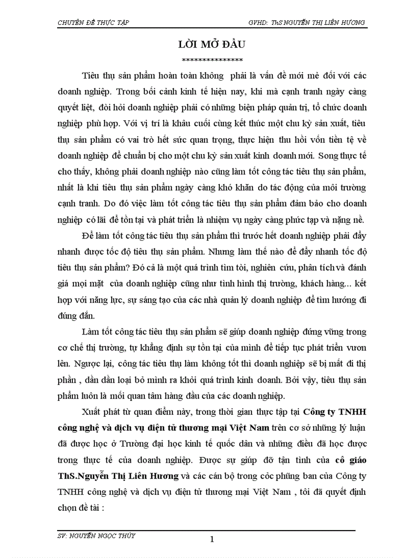 Thực trạng hoạt động tiêu thụ sản phẩm tại công ty tnhh công nghệ dịch vụ điện tử thương mại việt nam