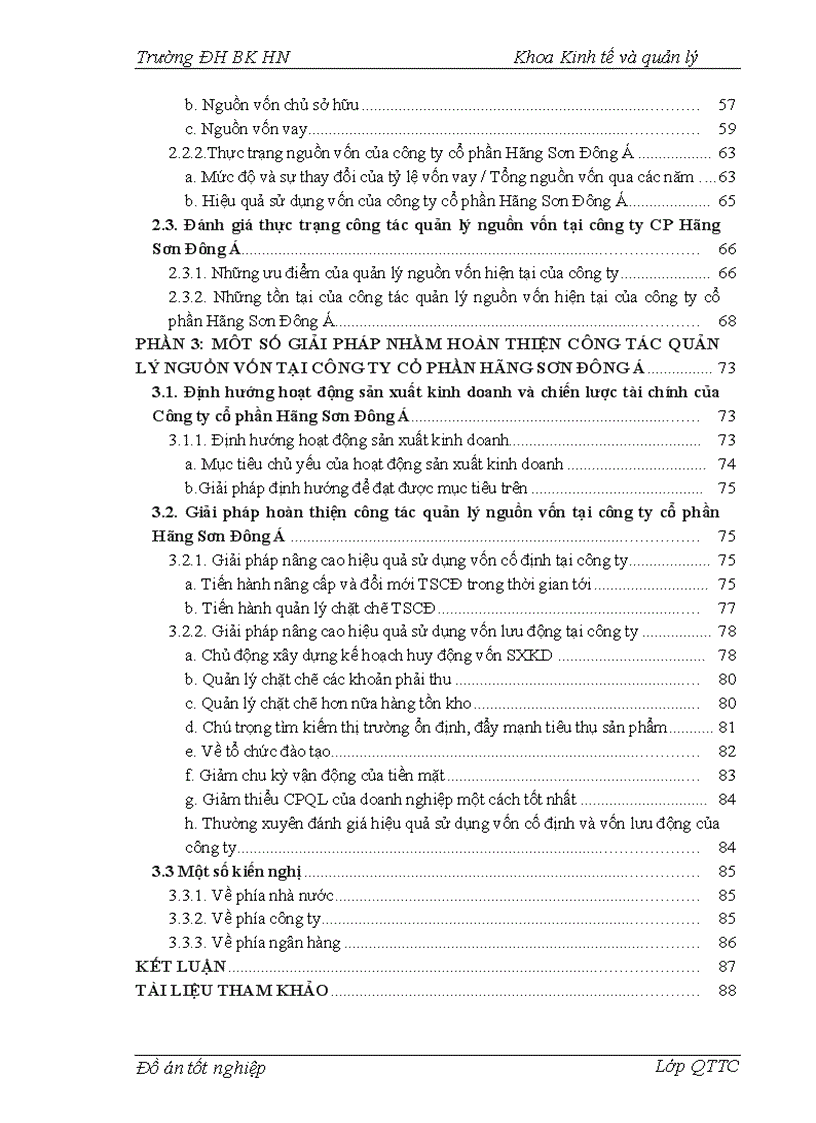 Thực trạng quản lý nguồn vốn tại công ty cổ phần hãng sơn đông á