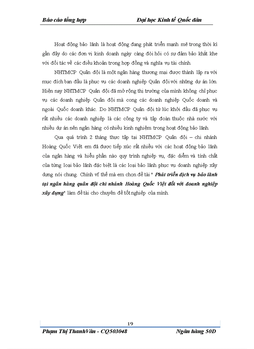 image for page Báo cáo tổng hợp của chi nhánh ngân hàng Quân đội Hoàng Quốc Việt