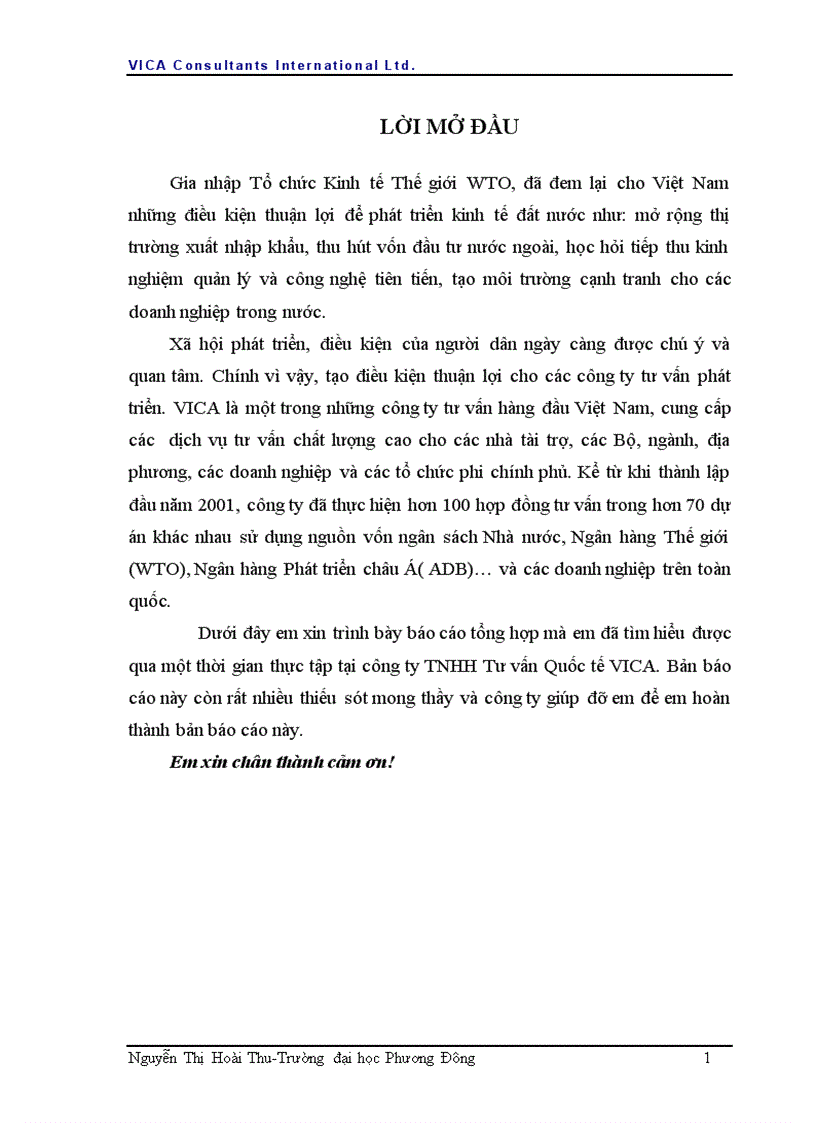 image for page Báo cáo thực tập tại Công ty tư vấn Quốc tế VICA