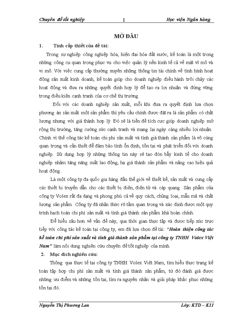 Hoàn thiện công tác kế toán chi phí sản xuất và tính giá thành sản phẩm tại công ty TNHH Volex Việt Nam 1