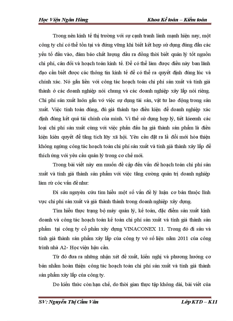 image for page Tổ chức kế toán tập hợp chi phí và tính giá thành sản phẩm sản xuất tại Công ty Cổ Phần Xây Dựng số 11 Vinaconex 1 1