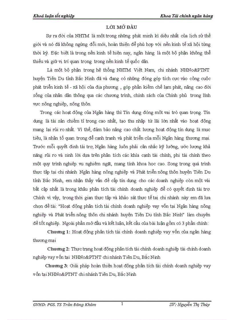 Hoạt động phân tích tài chính doanh nghiệp vay vốn tại Ngân hàng nông nghiệp và Phát triển nông thôn chi nhánh huyện Tiên Du tỉnh Bắc Ninh 1