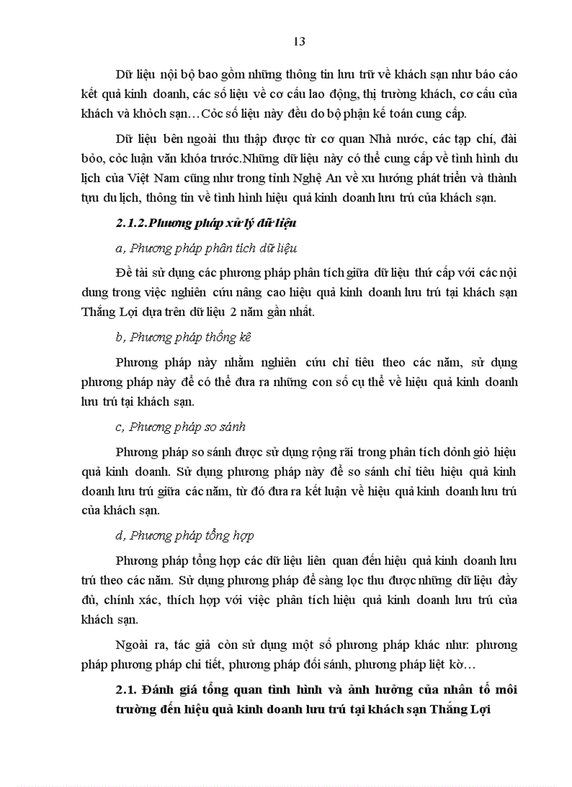 image for page Nghiên cứu thực trạng hiệu quả kinh doanh lưu trú tại khách sạn Thắng Lợi