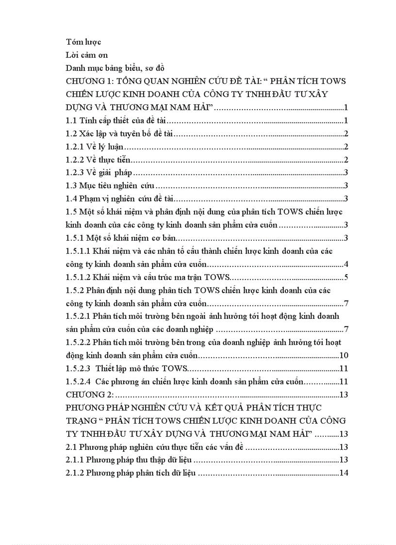 image for page Phân tích TOWS chiến lược kinh doanh của công ty TNHH đầu tư xây dựng và thương mại Nam Hải