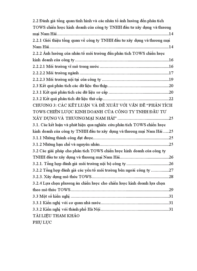 image for page Phân tích TOWS chiến lược kinh doanh của công ty TNHH đầu tư xây dựng và thương mại Nam Hải