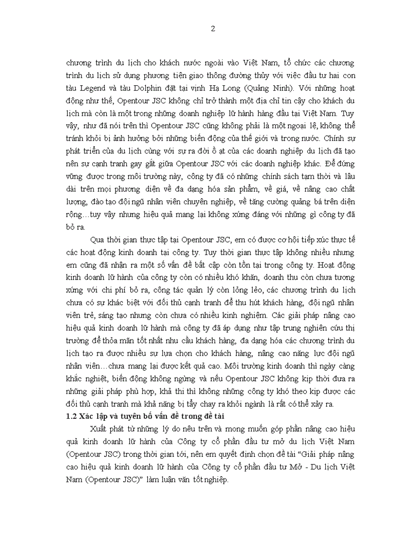 Giải pháp nâng cao hiệu quả kinh doanh lữ hành của Công ty cổ phần đầu tư Mở Du lịch Việt Nam Opentour JSC 1