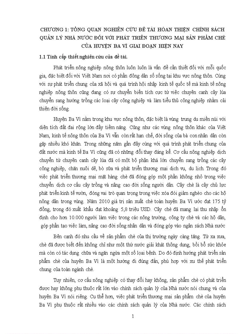 Hòan thiện chính sách quản lý nhà nước đối với phát triển thương mại sản phẩm chè của huyện ba vì giai đoạn hiện nay 1