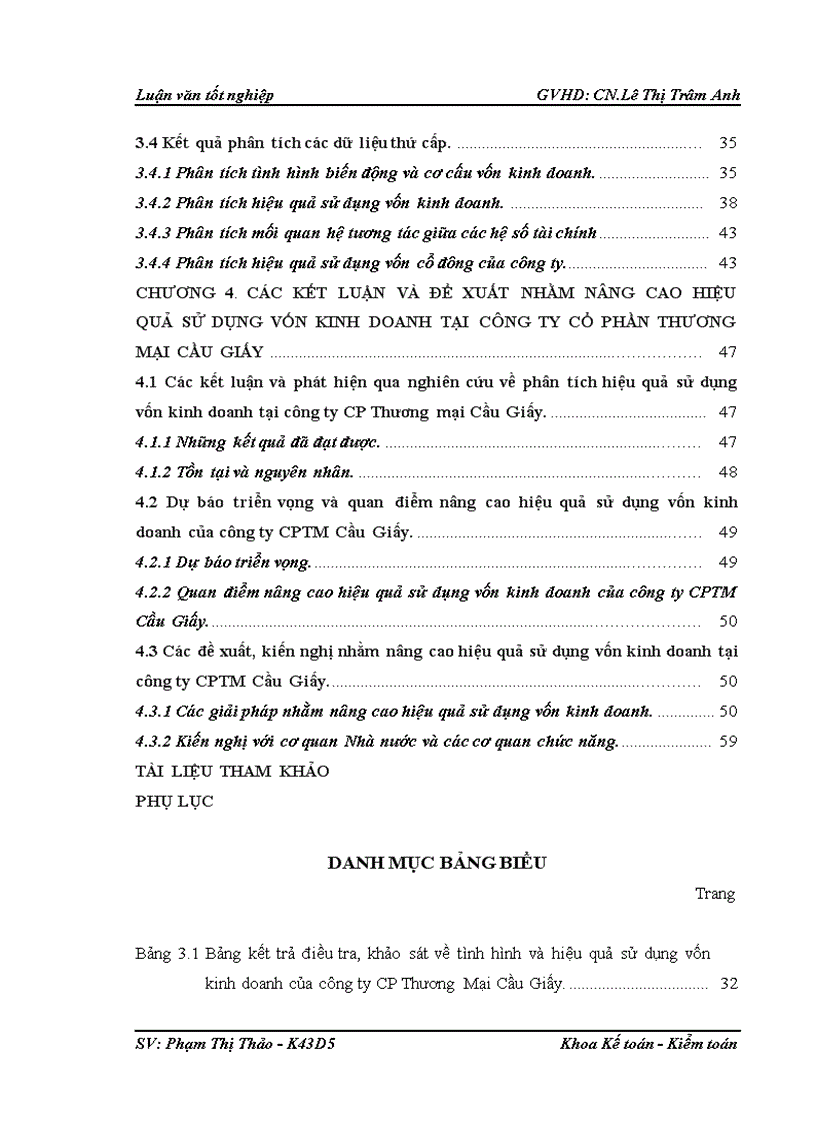 Phân tích thực trạng hiệu quả sử dụng vốn kinh doanh tại công ty cổ phần thương mại cầu giấy