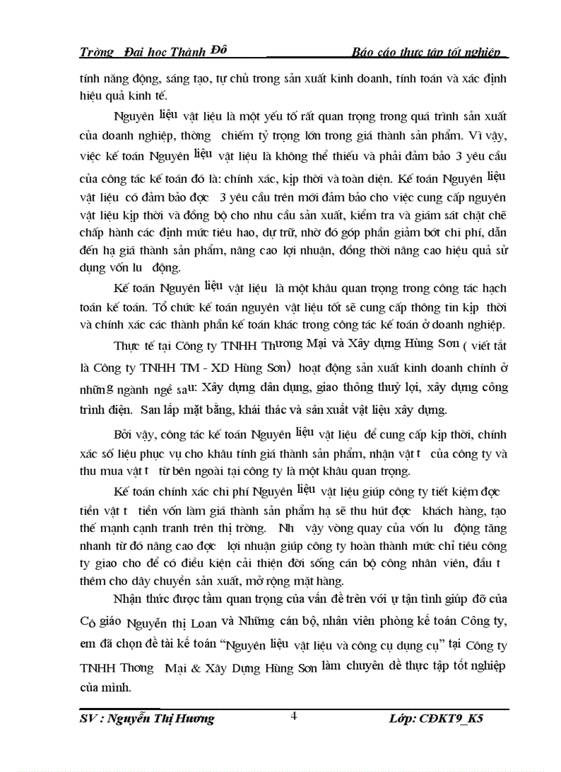 Kế toán nguyên liệu vật liệu và công cụ dụng cụ tại công ty tnhh thương mại xây dựng hùng sơn