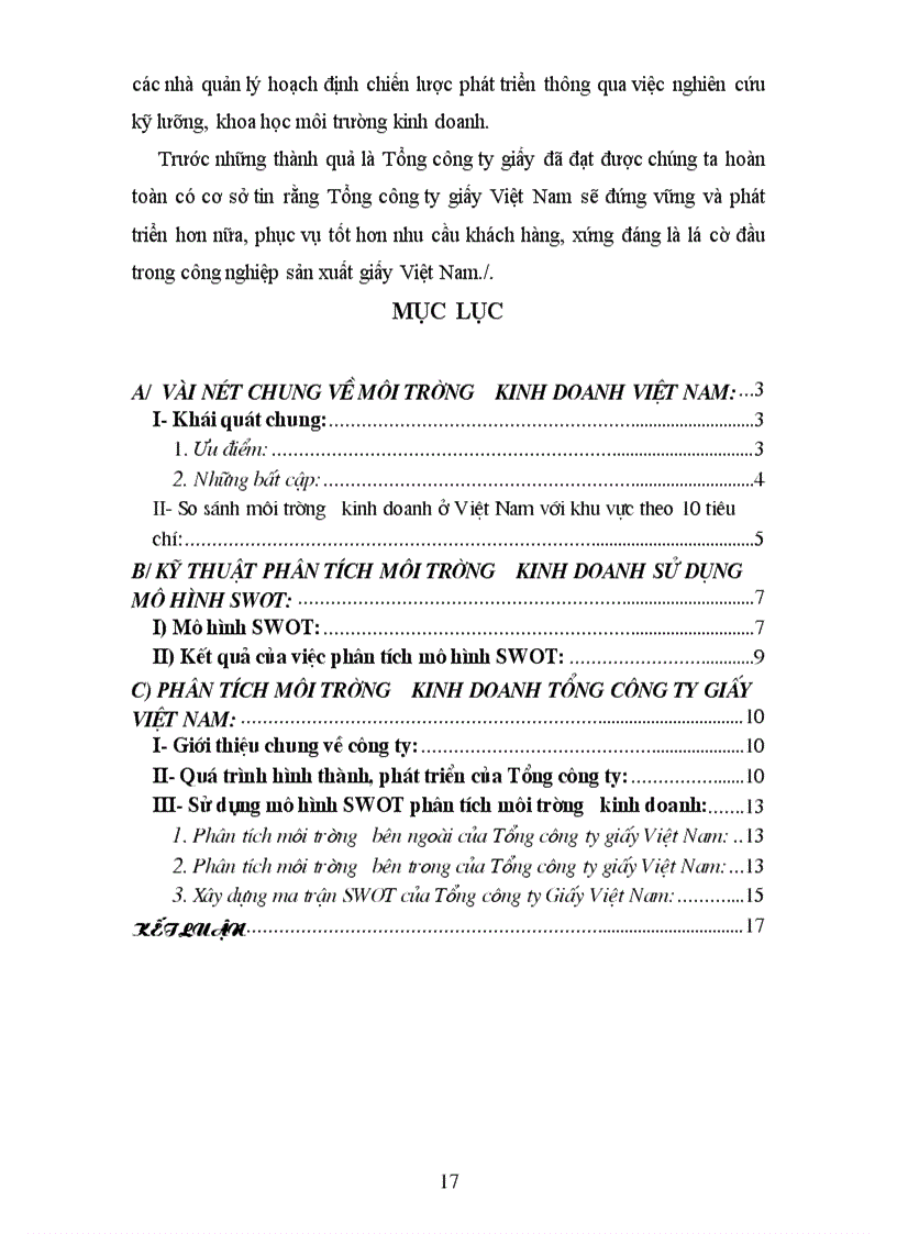 image for page Sử dụng mô hình SWOT phân tích môi trường kinh doanh Tổng công ty giấy việt nam