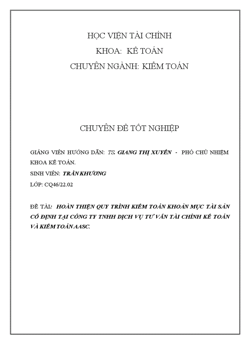 image for page Hoàn thiện quy trình kiểm toán khoản mục tài sản cố định tại công ty tnhh dịch vụ tư vấn tài chính kế toán và kiểm toán aasc