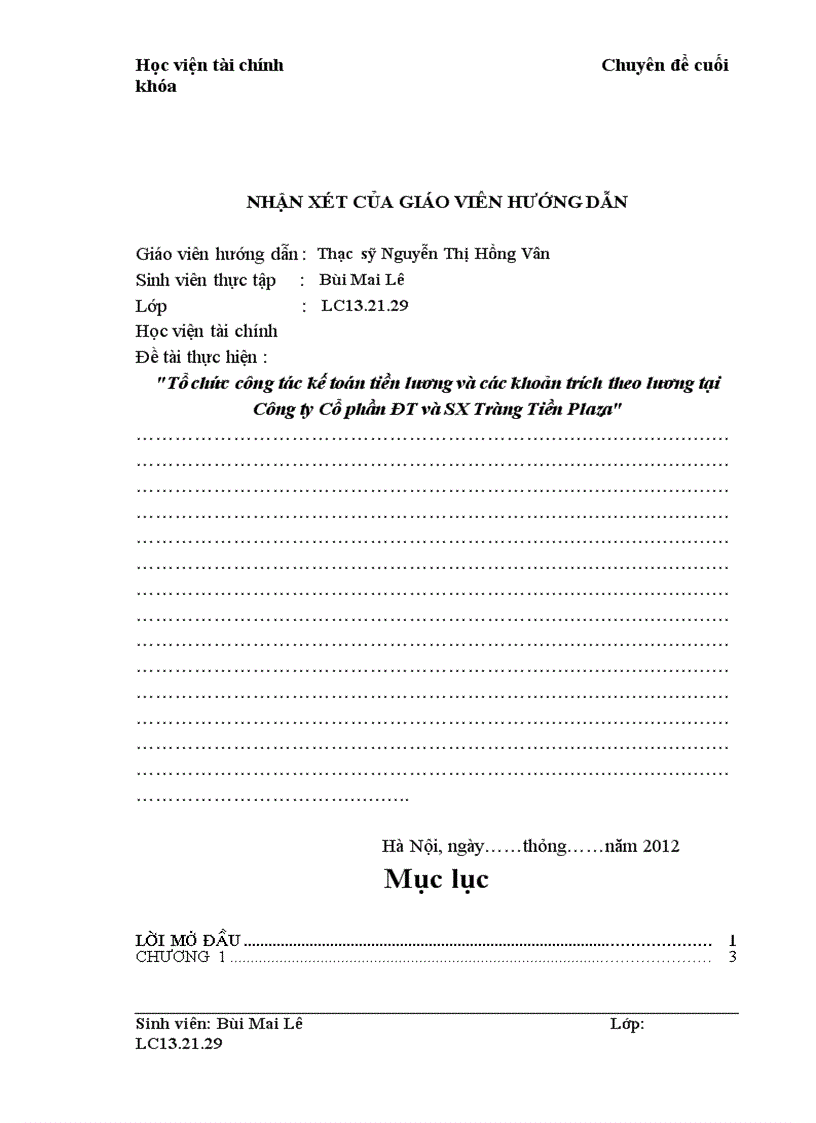 image for page Tổ chức công tác kế toán tiền lương và các khoản trích theo lương tại Công ty Cổ phần đầu tư và sản xuất Tràng Tiền Plaza 3