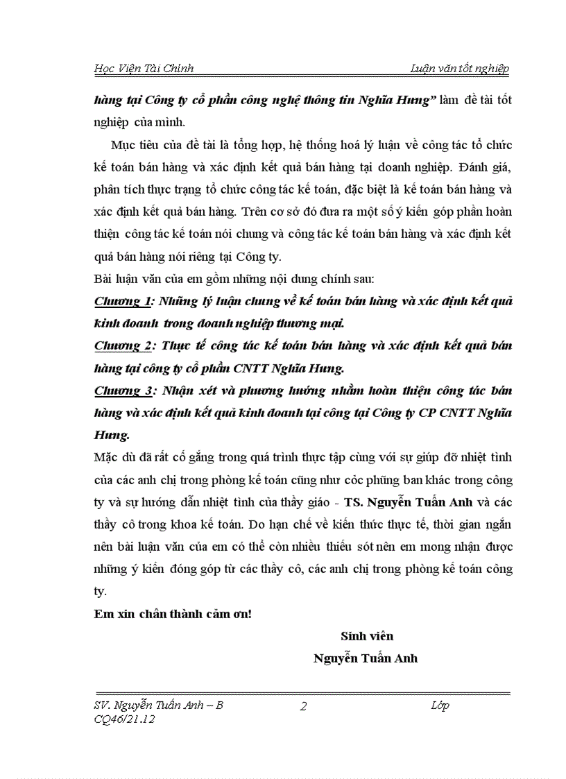 Kế toán bán hàng và xác dịnh kết quả bán hàng tại Công ty cổ phần công nghệ thông tin Nghĩa Hưng