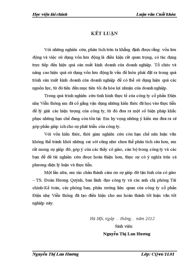 image for page Vốn lưu động và một số giải pháp nhằm nâng cao hiệu quả sử dụng vốn lưu động của công ty cổ phần Điện nhẹ Viễn thông