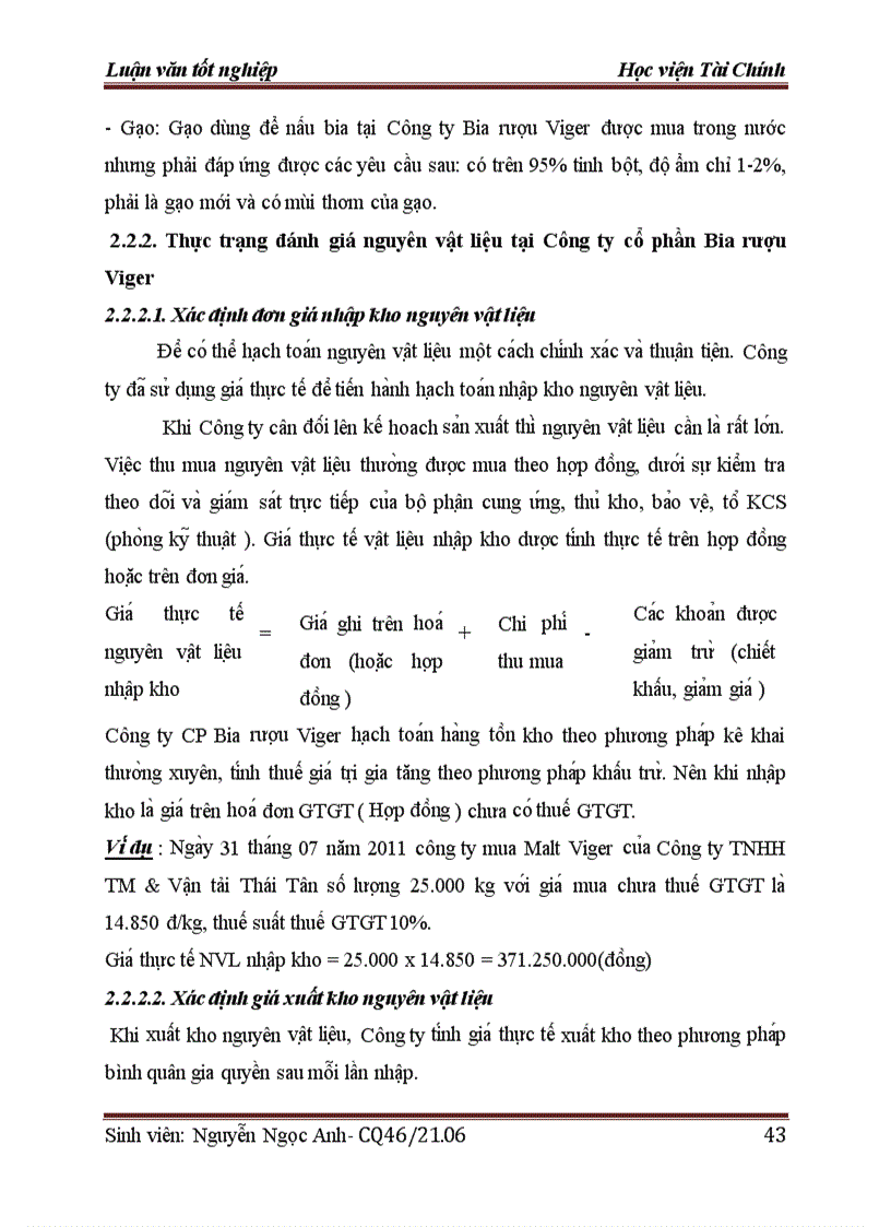 image for page Kế toán nguyên vật liệu trong công ty cổ phần bia rượu viger