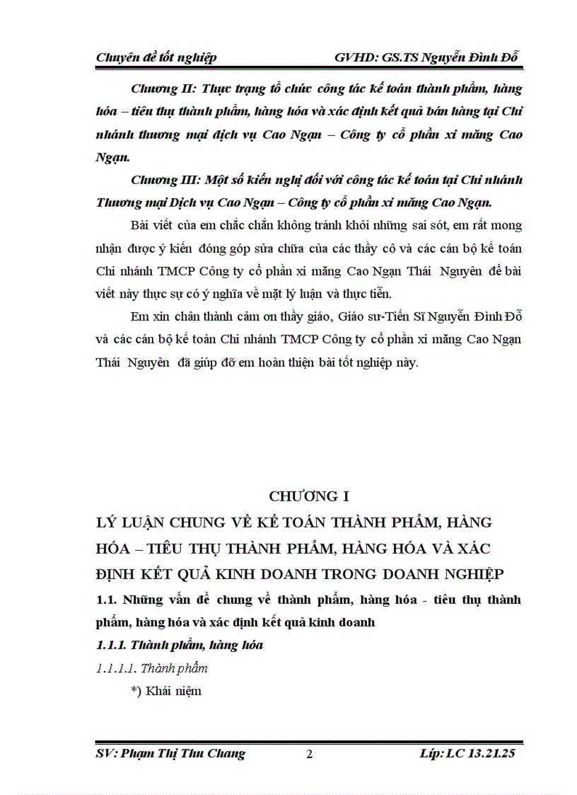 Kế toán thành phẩm hàng hóa tiêu thụ thành phẩm hàng hóa và xác định kết quả bán hàng tại Chi nhánh thương mại dịch vụ Cao Ngạn Công ty cổ phần xi măng Cao Ngạn