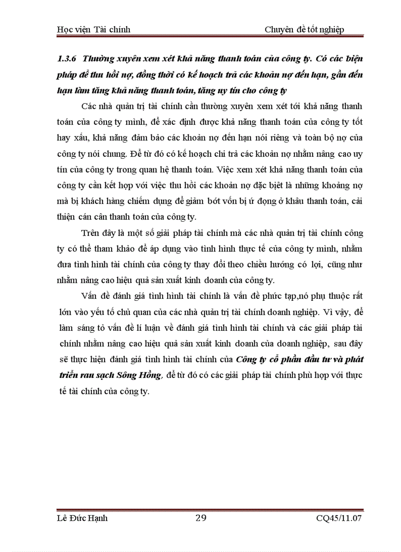 image for page Đánh giá thực trạng tài chính và một số giải pháp tài chính nhằm nâng cao hiệu quả hoạt động sản xuất kinh doanh tại Công ty cổ phần đầu tư phát triển rau sạch Sông Hồng