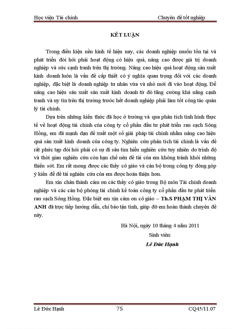 image for page Đánh giá thực trạng tài chính và một số giải pháp tài chính nhằm nâng cao hiệu quả hoạt động sản xuất kinh doanh tại Công ty cổ phần đầu tư phát triển rau sạch Sông Hồng