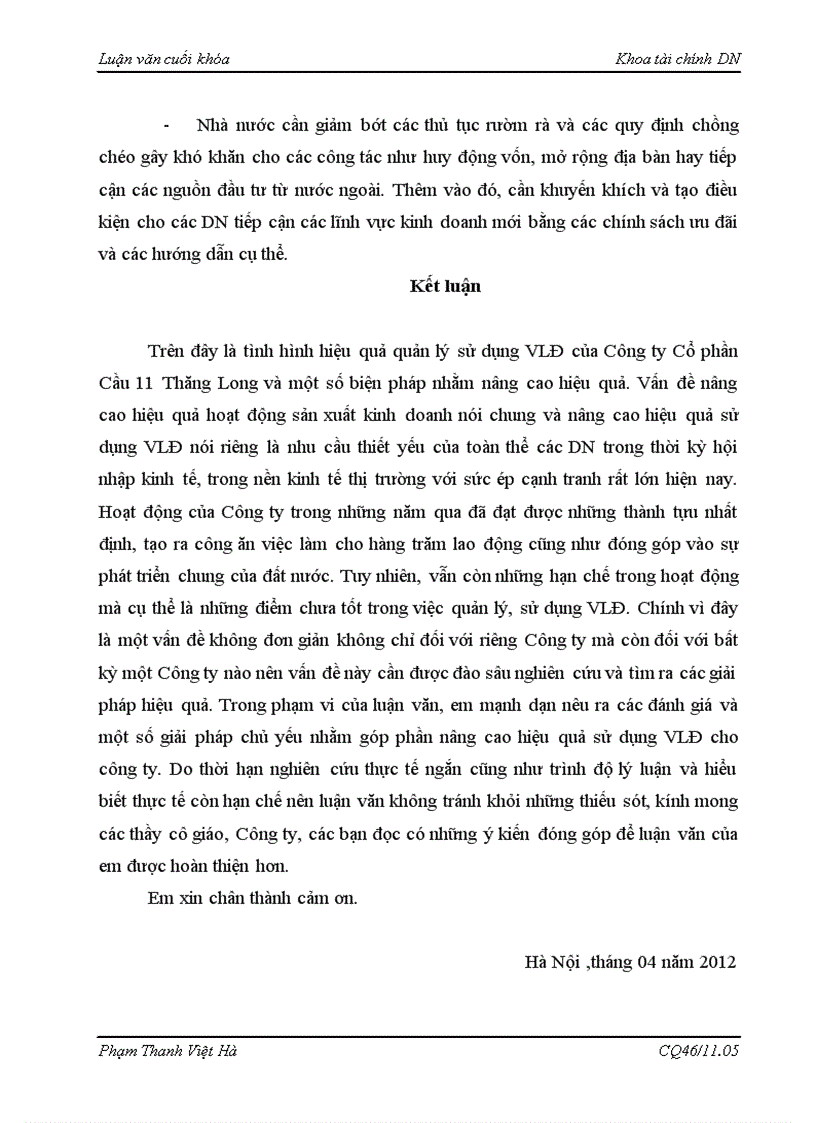 image for page Thực trạng sử dụng vlđ và hiệu quả sử dụng vlđ tại công ty cổ phần cầu 11 THĂNG LONG
