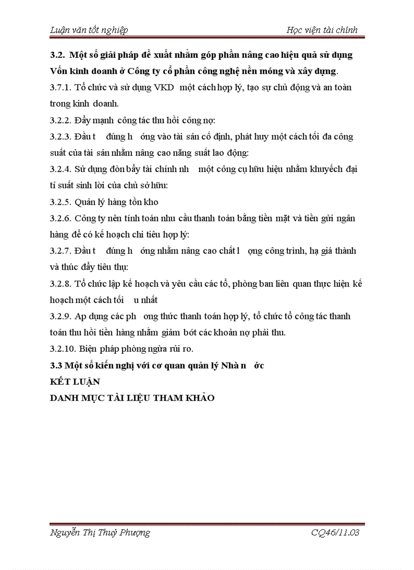 Giải pháp nâng cao hiệu quả sử dụng Vốn kinh doanh ở Công ty cổ phần Công nghệ nền móng và Xây dựng 3