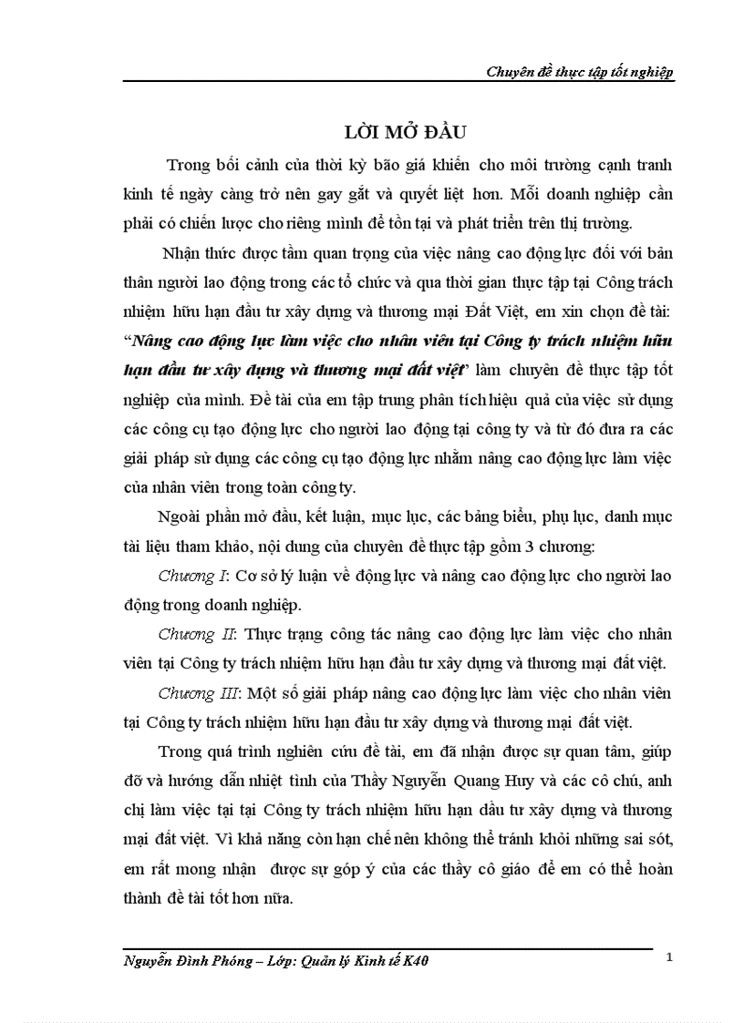 image for page Nâng cao động lực làm việc cho nhân viên tại Công ty trách nhiệm hữu hạn đầu tư xây dựng và thương mại đất việt