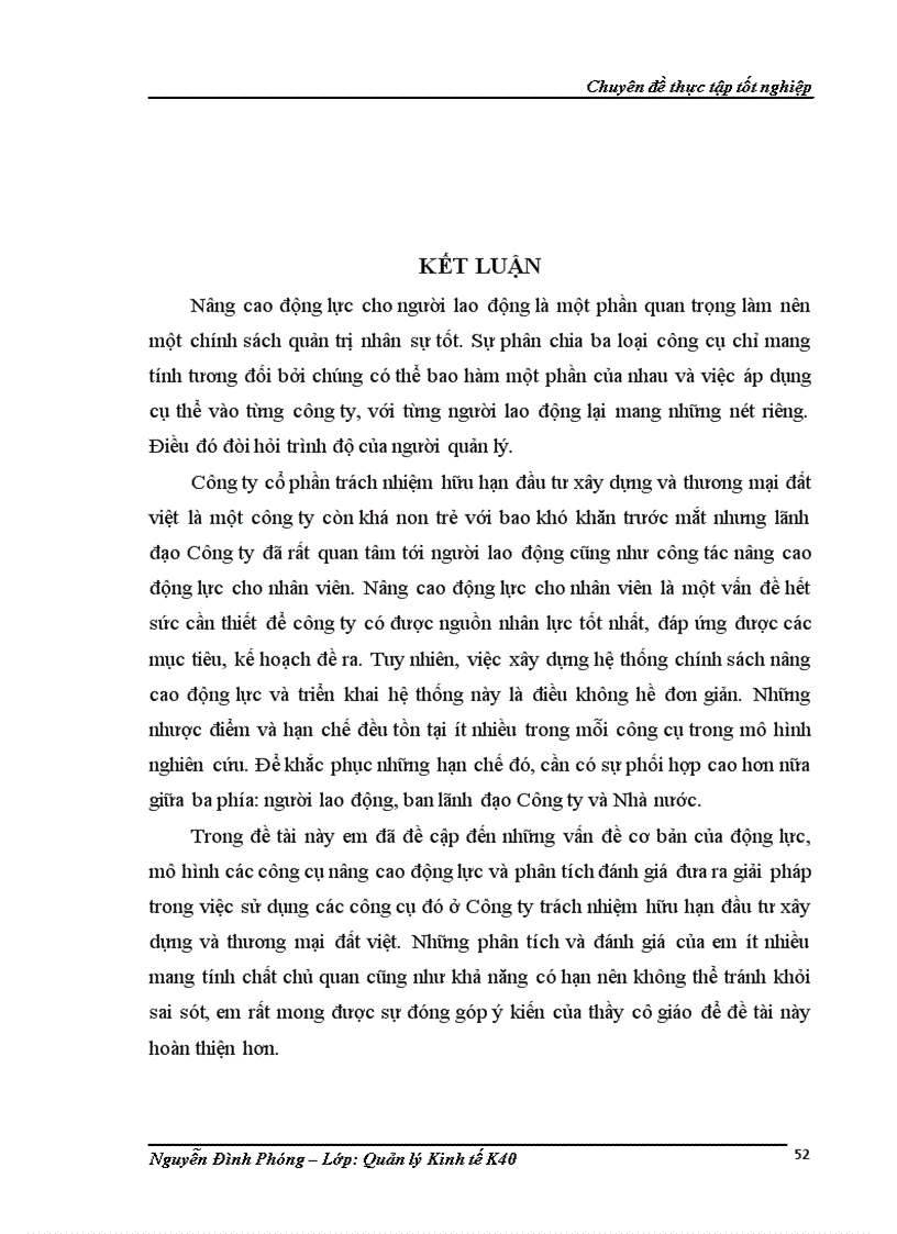 image for page Nâng cao động lực làm việc cho nhân viên tại Công ty trách nhiệm hữu hạn đầu tư xây dựng và thương mại đất việt