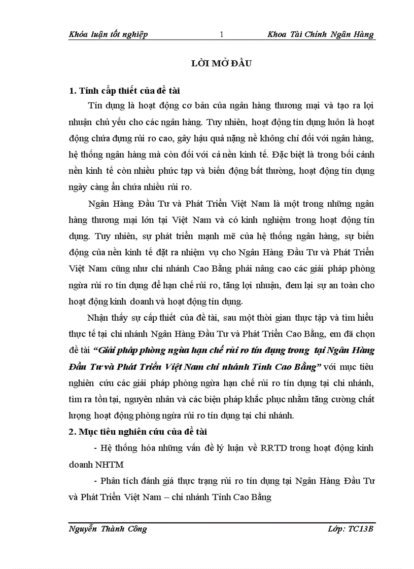 image for page Giải pháp phòng ngừa hạn chế rủi ro tín dụng trong tại Ngân Hàng Đầu Tư và Phát Triển Việt Nam chi nhánh Tỉnh Cao Bằng 1