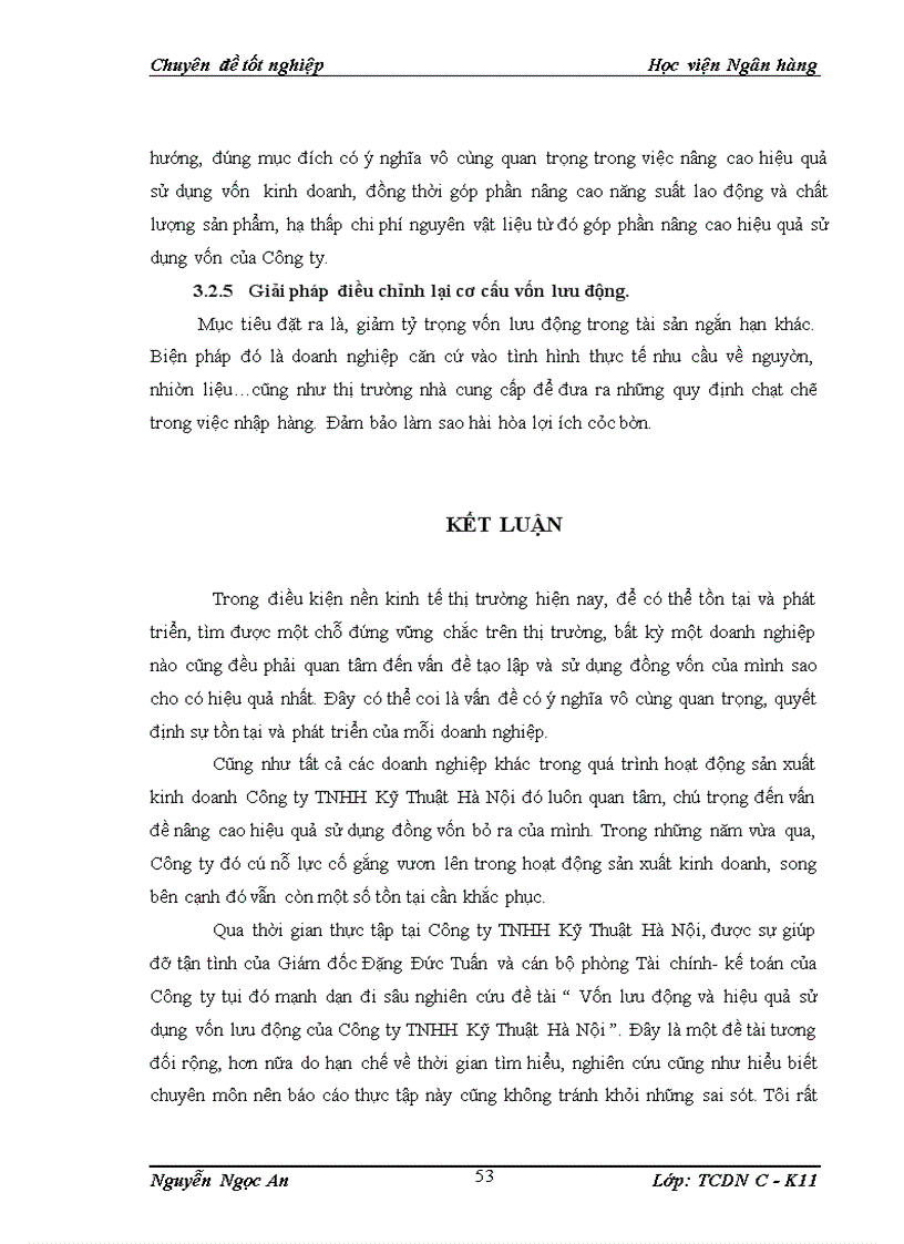 image for page Vốn lưu động và hiệu quả sử dụng vốn lưu động Công ty TNHH Kỹ Thuật Hà Nội