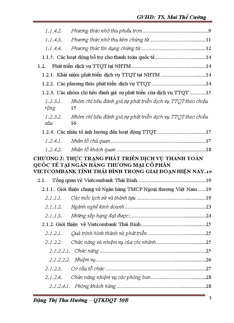 Phát triển dịch vụ TTQT tại Ngân hàng thương mại cổ phần Ngoại thương Việt Nam Vietcombank chi nhánh Thái Bình