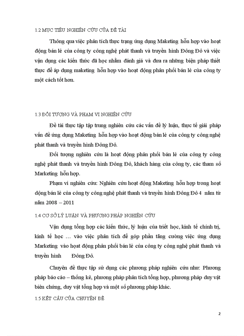 Ứng dụng maketing hỗn hợp vào hoạt động bán lẻ của công ty công nghệ phát thanh và truyền hình Đông Đô