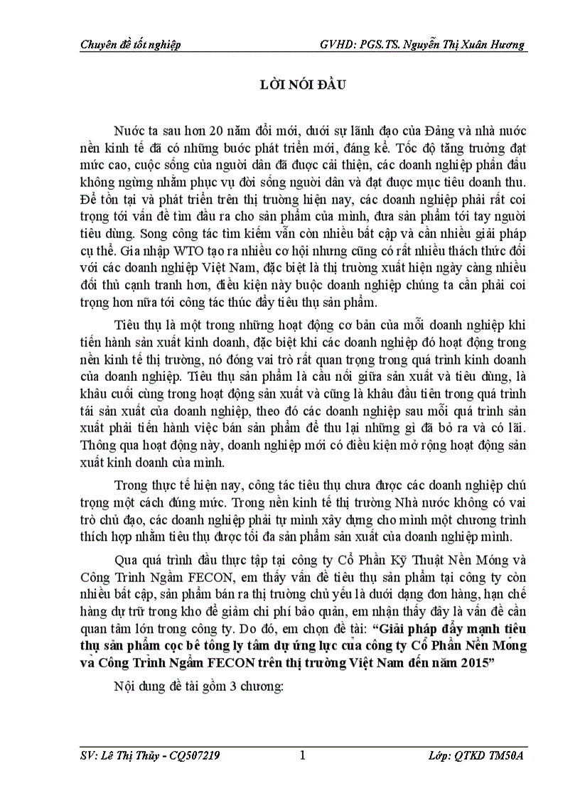 Giải pháp đẩy mạnh tiêu thụ sản phẩm cọc bê tông ly tâm dự ứng lực của công ty Cổ Phần Nền Móng và Công Trình Ngầm FECON trên thị trường Việt Nam đến năm 2015 3