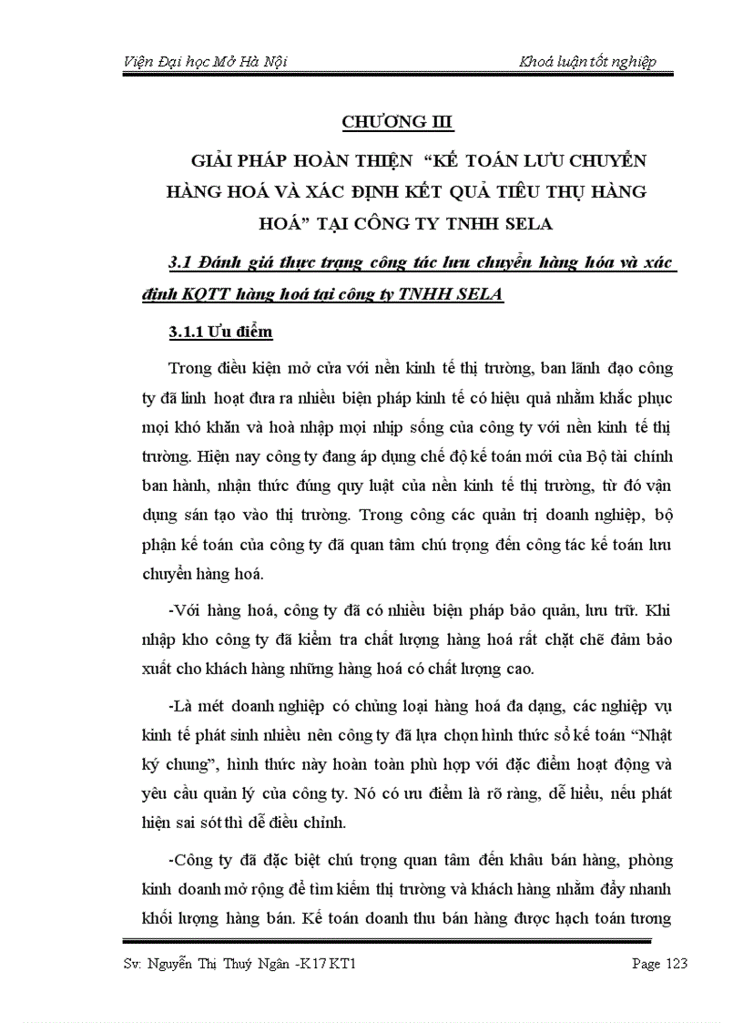 image for page Hoàn thiện kế toán lưu chuyển hàng hoá và xác định kết quả tiêu thụ hàng hoá tại công ty TNHH Sela