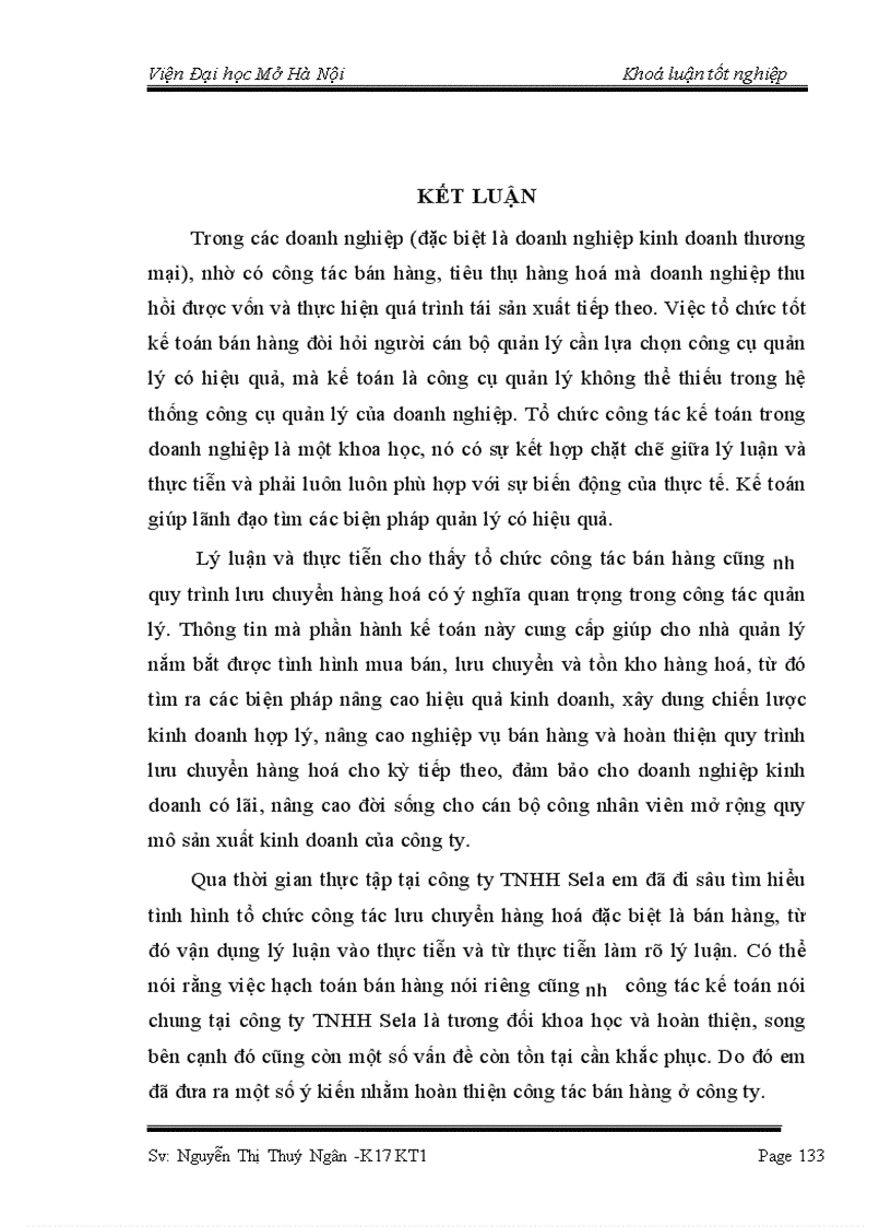 image for page Hoàn thiện kế toán lưu chuyển hàng hoá và xác định kết quả tiêu thụ hàng hoá tại công ty TNHH Sela