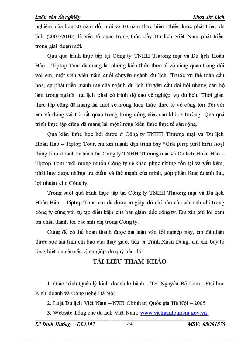 image for page Thực trạng và giải pháp phát triển hoạt động kinh doanh lữ hành tại Công ty TNHH Thương mại và Du lịch Hoàn Hảo Tiptop Tour 3
