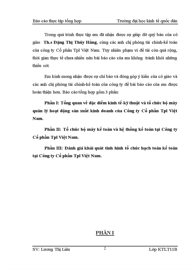 image for page Báo cáo thực tập tổng hợp kế toán tại Công ty Cổ phần Tpl Việt Nam