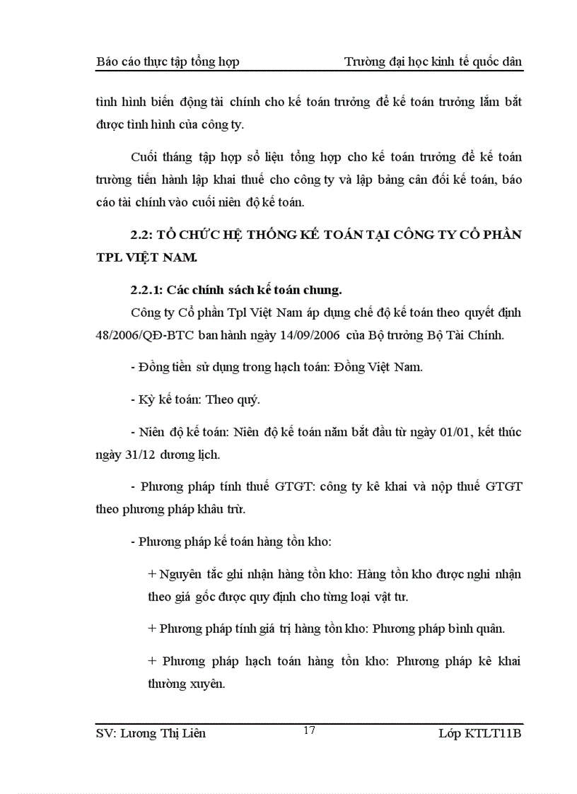 image for page Báo cáo thực tập tổng hợp kế toán tại Công ty Cổ phần Tpl Việt Nam